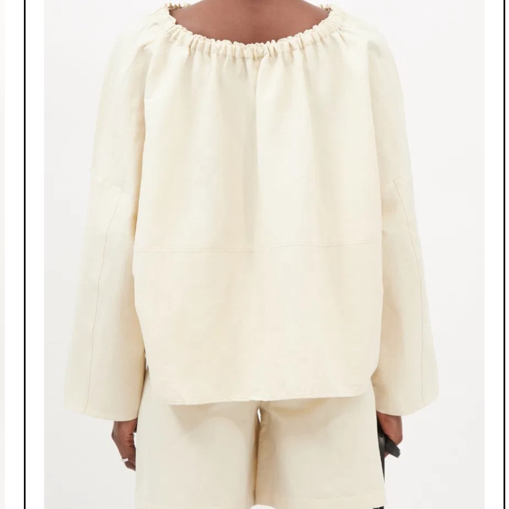 Toteme Gathered Linen-Blend Blouse size 40 beige top